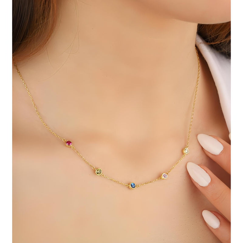 Women's Necklace with Herringbone Chain and Birthstone (Gold Plated) -  Talisa